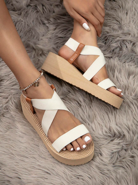 Women Criss Cross Wedge Sandals, Vacation Outdoor Slingback Sandals