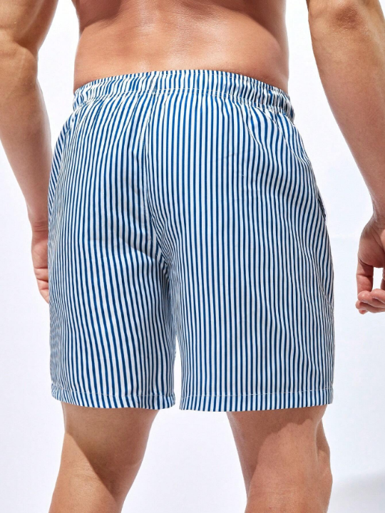 Manfinity Swimmode Men Striped Print Drawstring Waist Swim Trunks