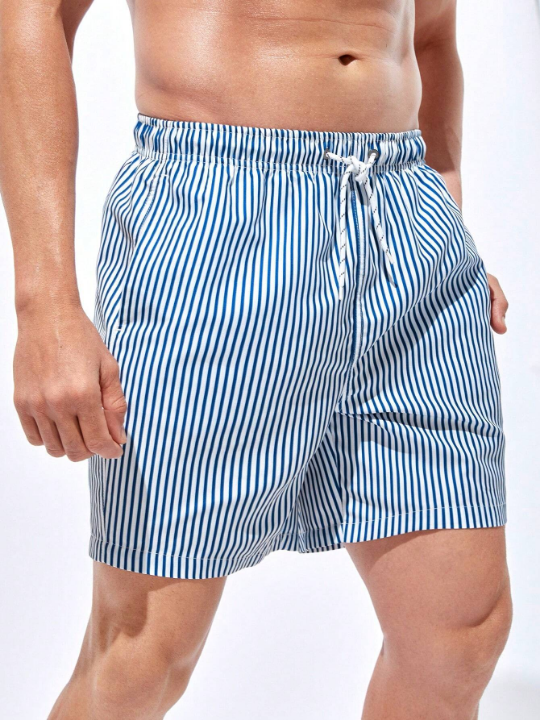 Manfinity Swimmode Men Striped Print Drawstring Waist Swim Trunks