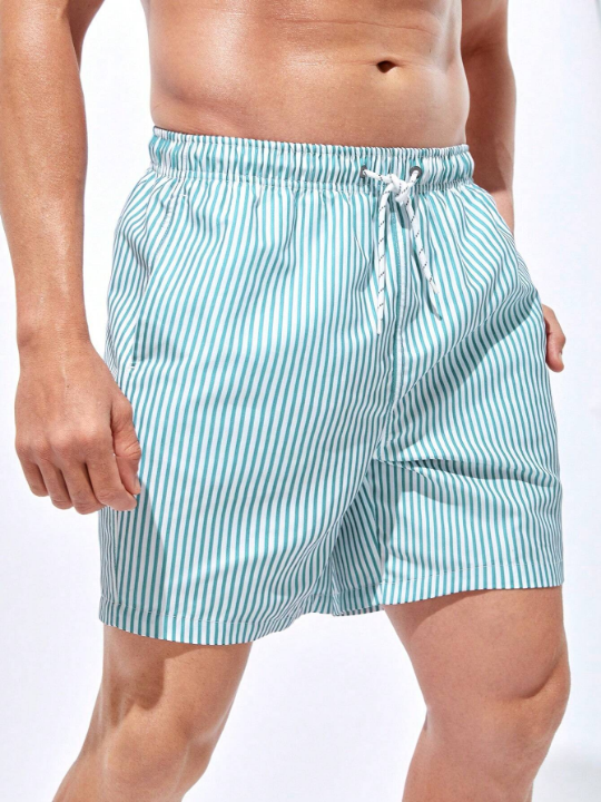 Manfinity Swimmode Men Striped Print Drawstring Waist Swim Trunks