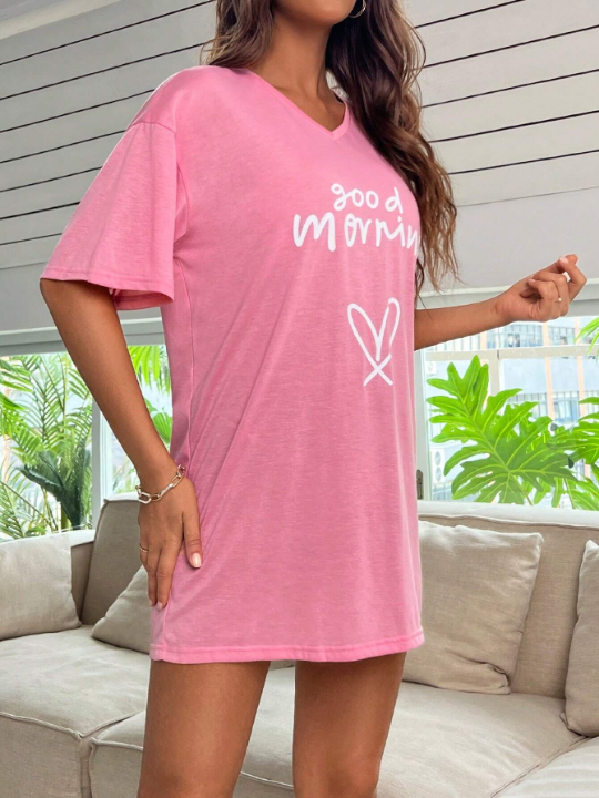 Heart & Slogan Graphic Drop Shoulder Nightdress