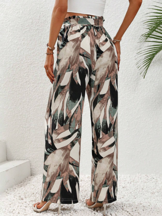 LUNE Allover Print Belted Wide Leg Pants