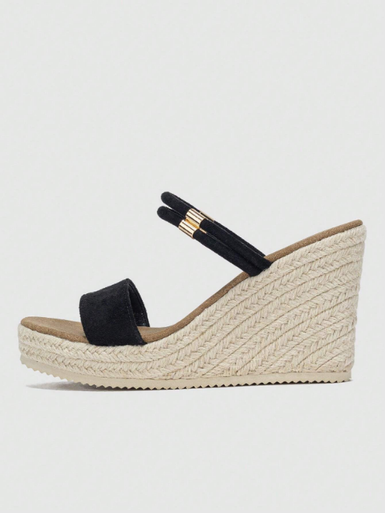 Women Espadrille Wedge Slide Sandals, Faux Suede Vacation Sandals