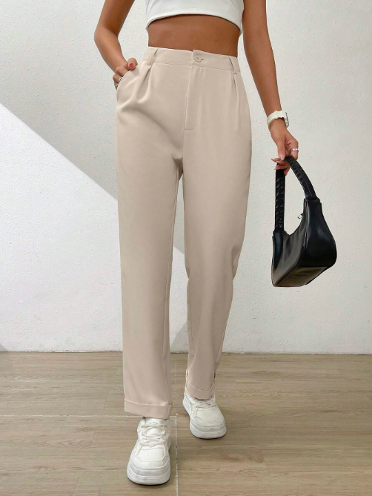 Essnce Solid Fold Pleated Slant Pocket Pants