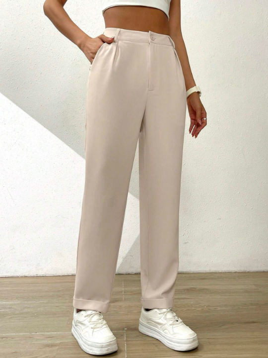 Essnce Solid Fold Pleated Slant Pocket Pants