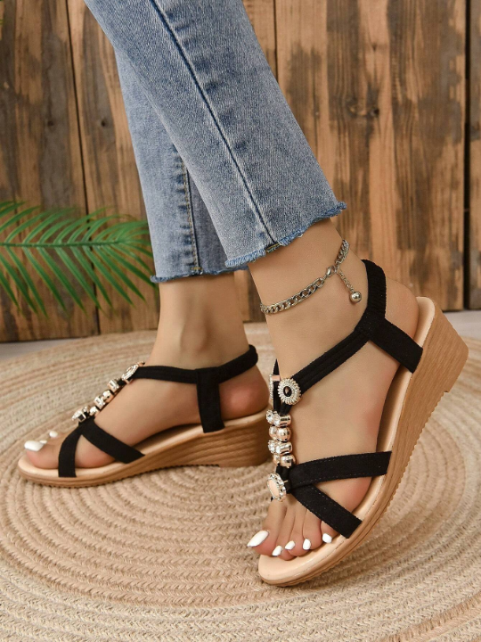 Women's Fashionable And Comfortable Casual Open Toe White Velours Heeled Sandals With Accessories