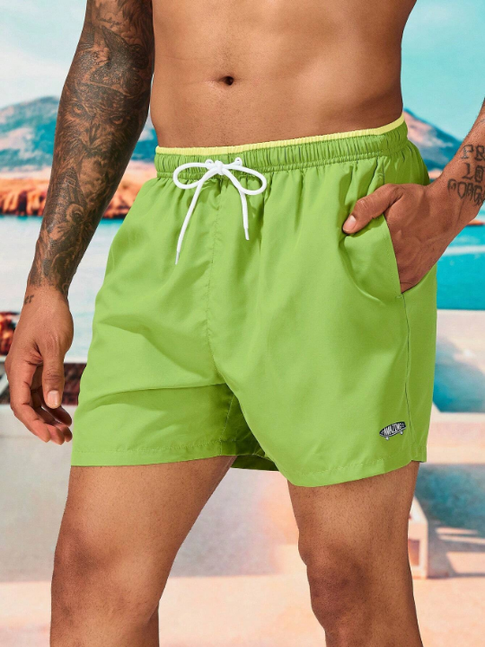 Manfinity Swimmode Men Letter Patched Drawstring Waist Swim Trunks