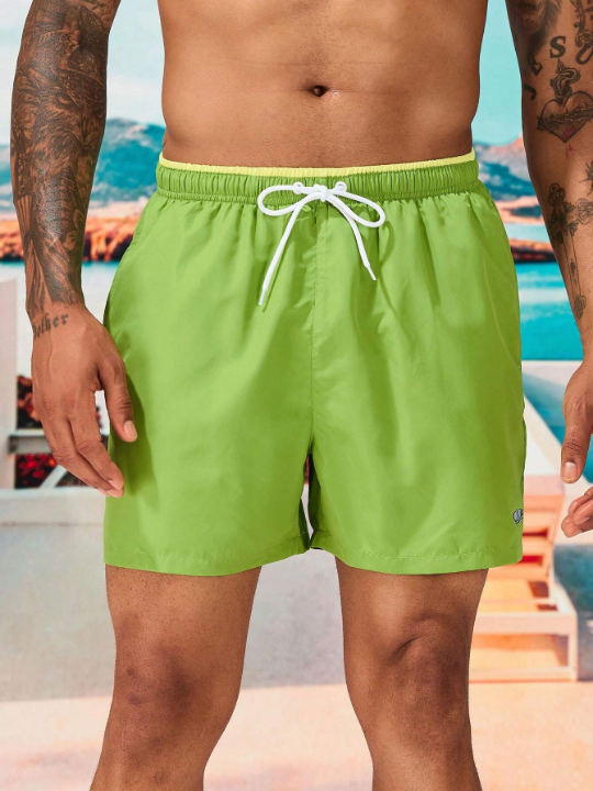 Manfinity Swimmode Men Letter Patched Drawstring Waist Swim Trunks