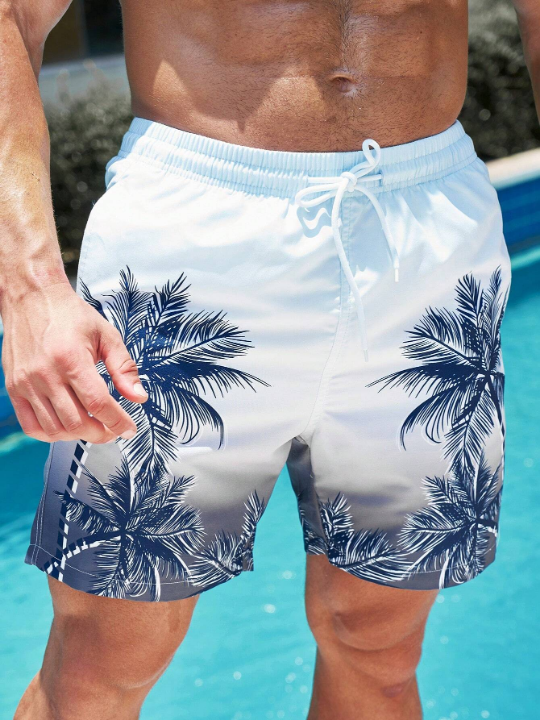 Manfinity Swimmode Men Tropical Print Drawstring Waist Swim Trunks