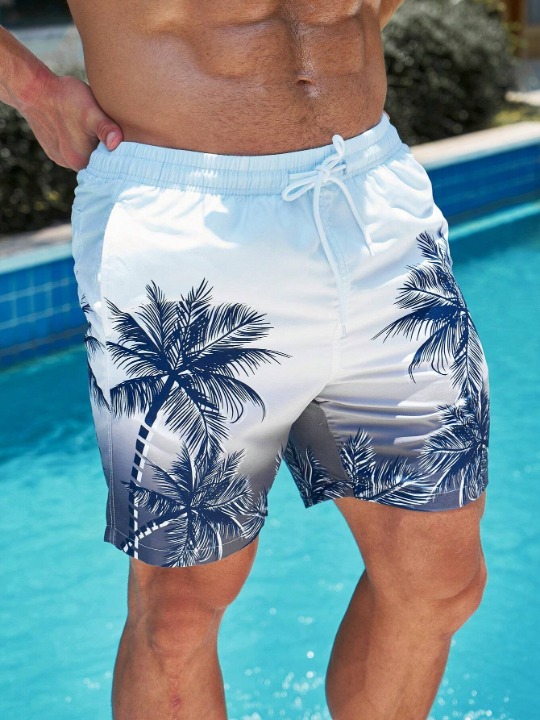 Manfinity Swimmode Men Tropical Print Drawstring Waist Swim Trunks