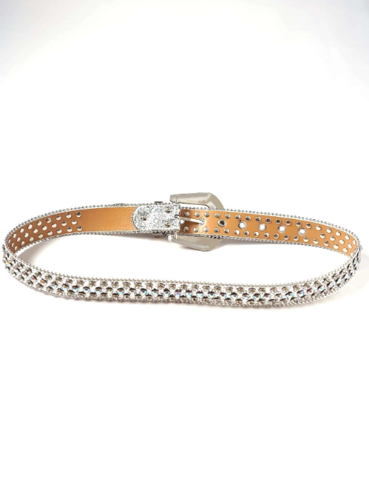 Men Rhinestone Decor Geometric Buckle Belt