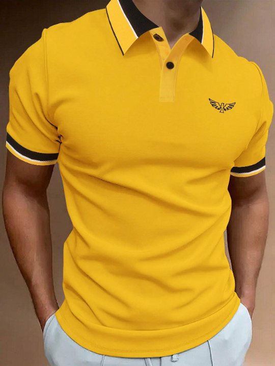 Manfinity Mode Men Bird Embroidery Contrast Trim Polo Shirt