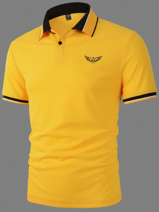 Manfinity Mode Men Bird Embroidery Contrast Trim Polo Shirt