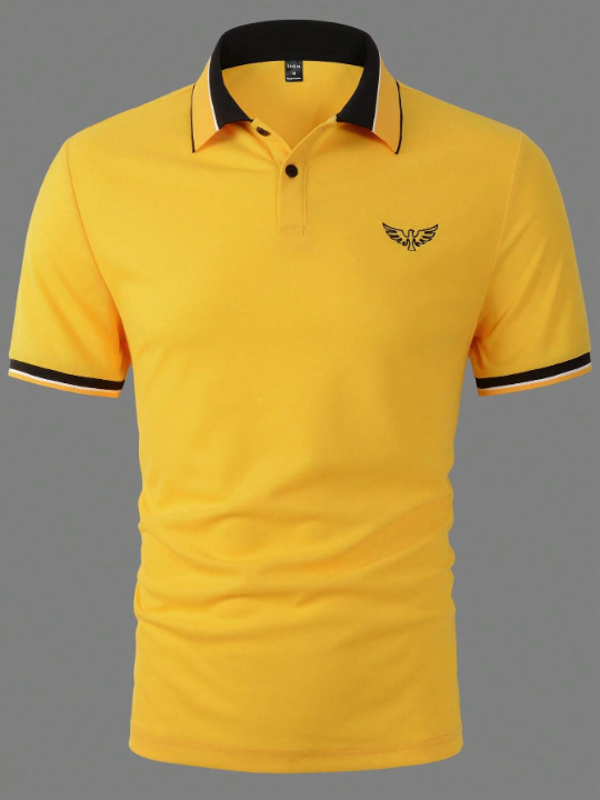 Manfinity Mode Men Bird Embroidery Contrast Trim Polo Shirt