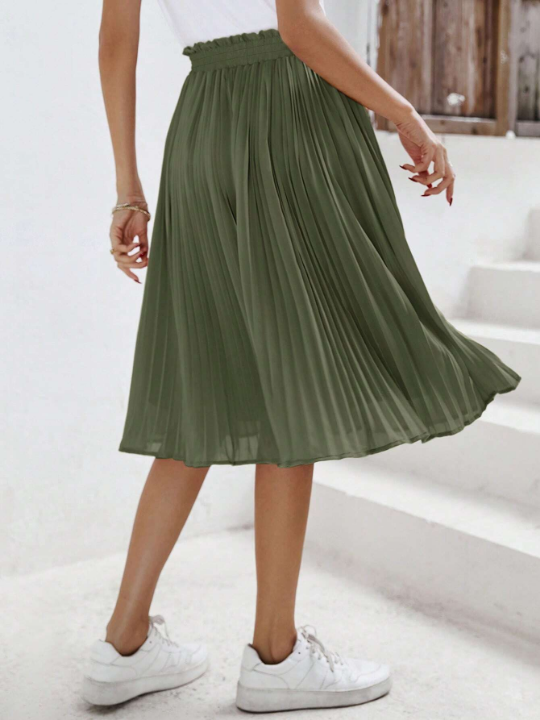 Frenchy Solid Pleated Skirt