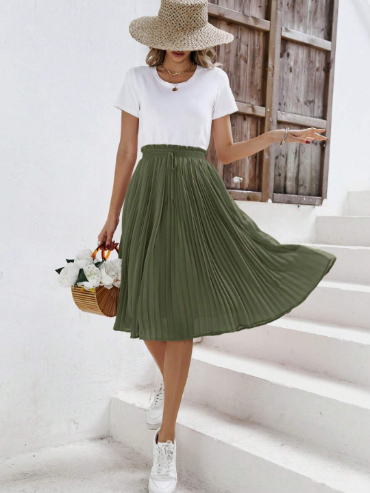 Frenchy Solid Pleated Skirt