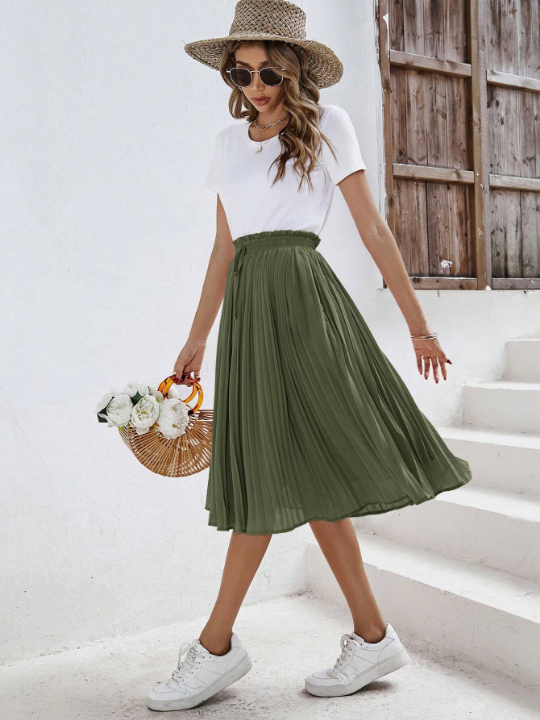 Frenchy Solid Pleated Skirt