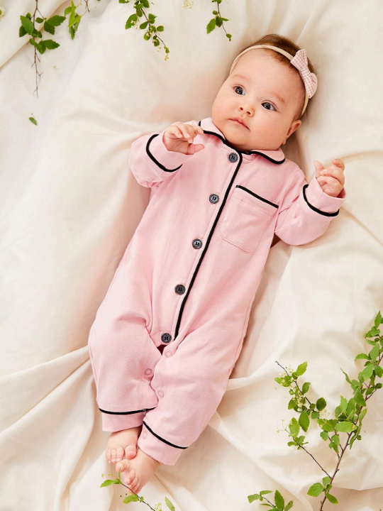 Cozy Cub Baby Contrast Binding Button Front Pajama Jumpsuit