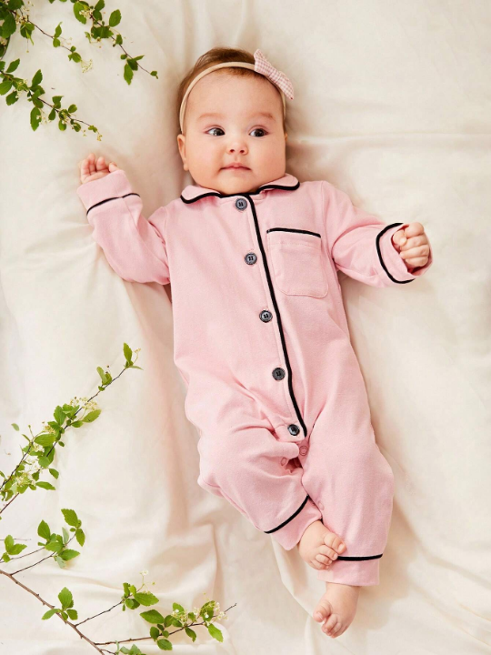 Cozy Cub Baby Contrast Binding Button Front Pajama Jumpsuit