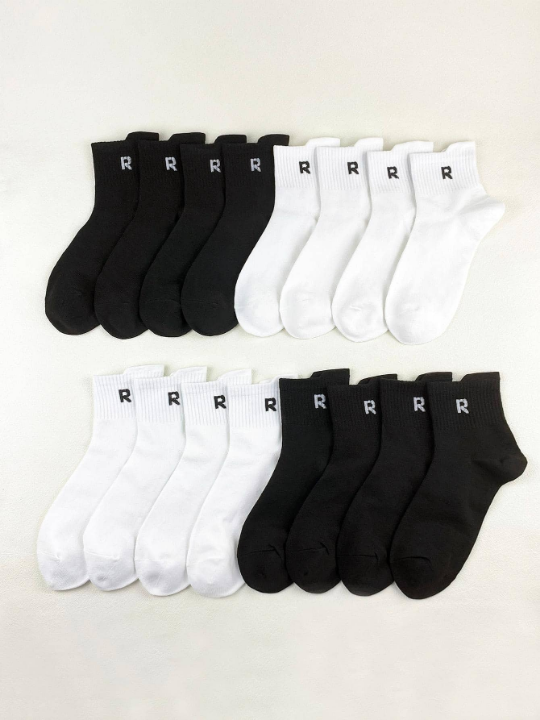 8 Pairs Men's Spring/Autumn Colorful Letter R Series Athletic Crew Socks