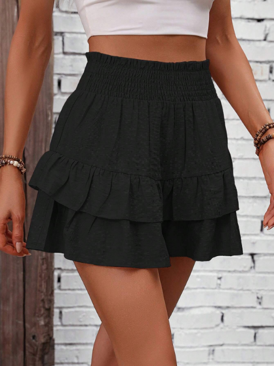 LUNE Paperbag Waist Ruffle Hem Skort