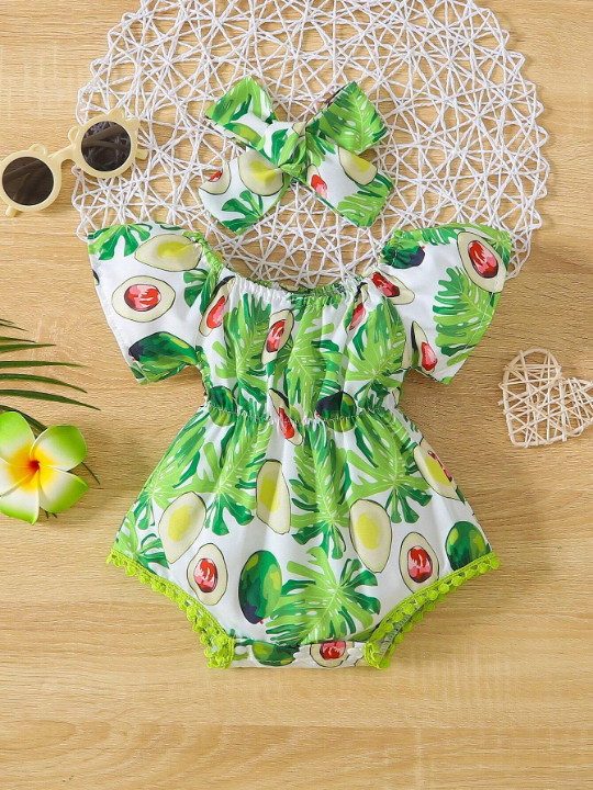 Baby Girl Fruit & Tropical Print Bodysuit & Headband