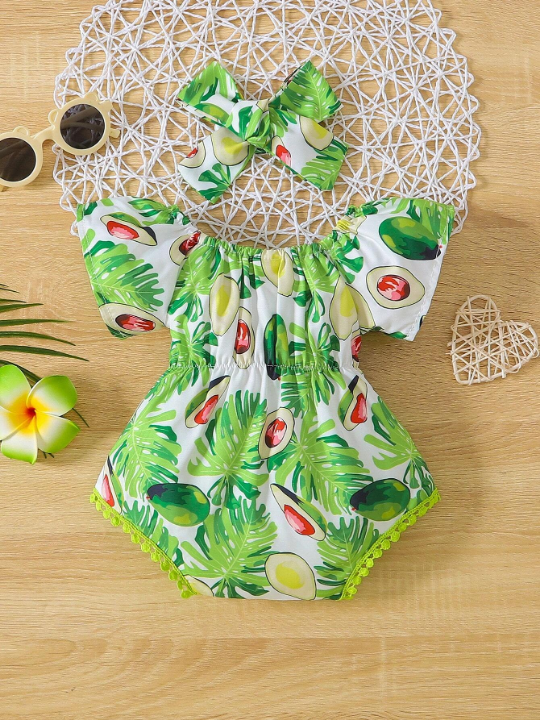 Baby Girl Fruit & Tropical Print Bodysuit & Headband