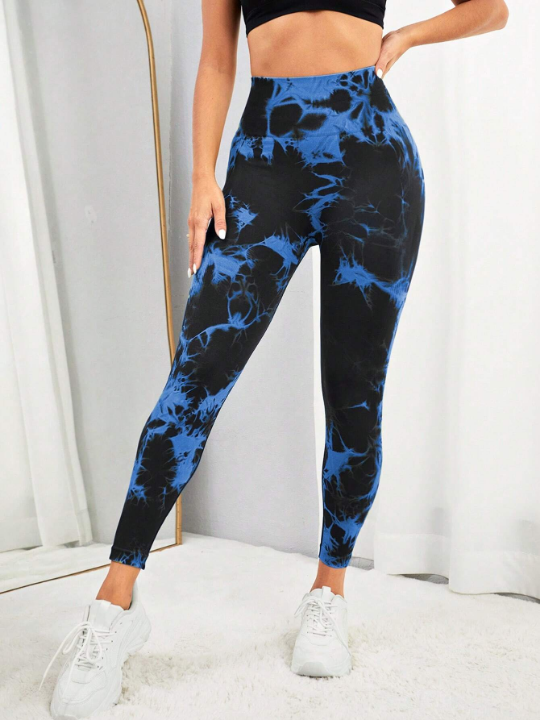 Yoga Trendy Tie Dye Wide Waistband Sports Leggings