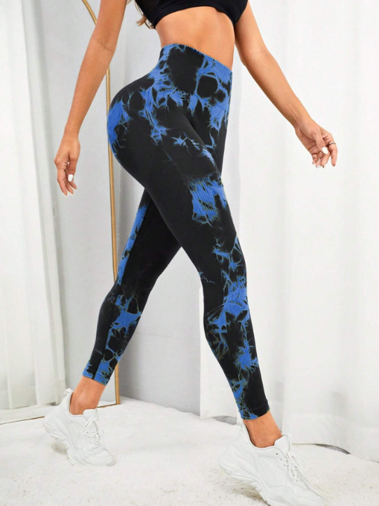 Yoga Trendy Tie Dye Wide Waistband Sports Leggings