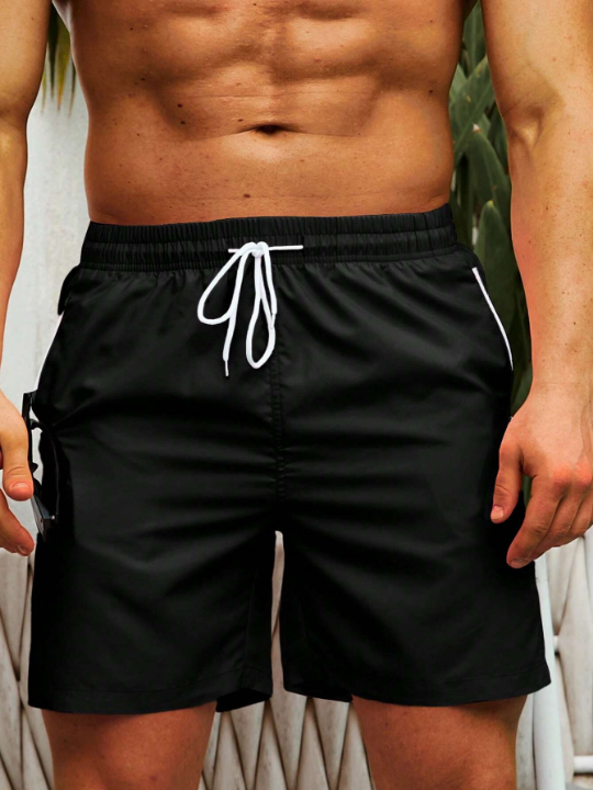 Manfinity Swimmode Men Drawstring Waist Zip Pocket Swim Trunks