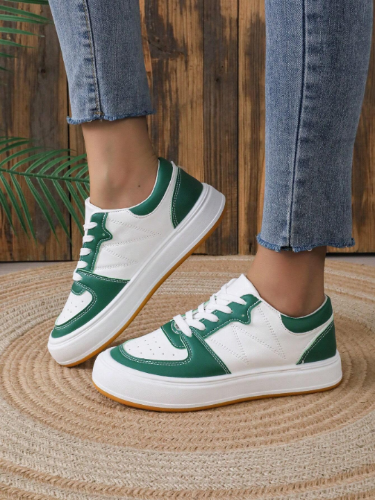 Women Two Tone Lace-up Front Skate Shoes, Sporty Sneakers