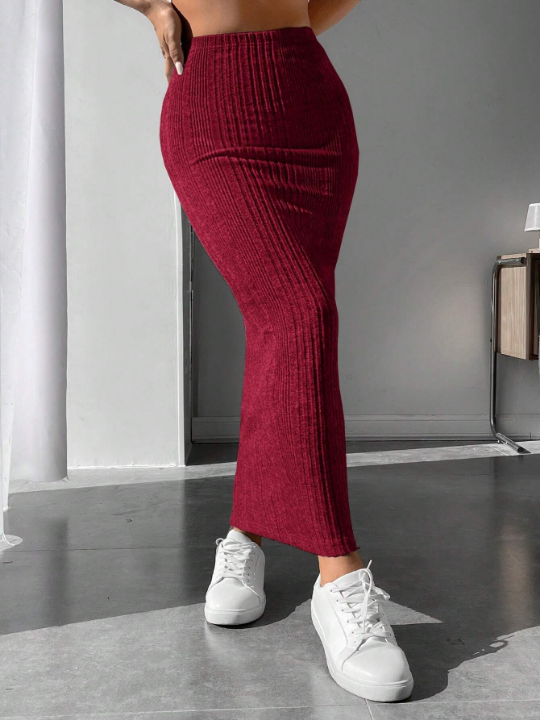 PETITE Solid Ribbed Knit Pencil Skirt