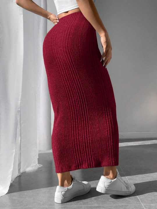 PETITE Solid Ribbed Knit Pencil Skirt