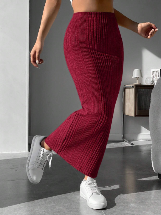 PETITE Solid Ribbed Knit Pencil Skirt