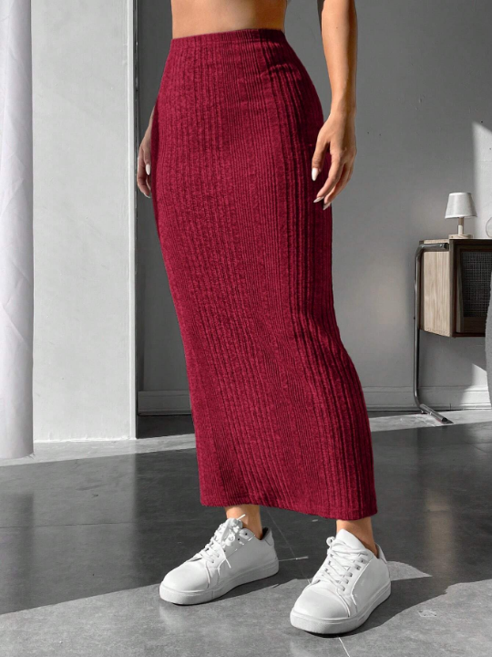 PETITE Solid Ribbed Knit Pencil Skirt