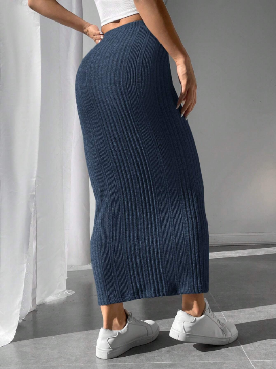 PETITE Solid Ribbed Knit Pencil Skirt