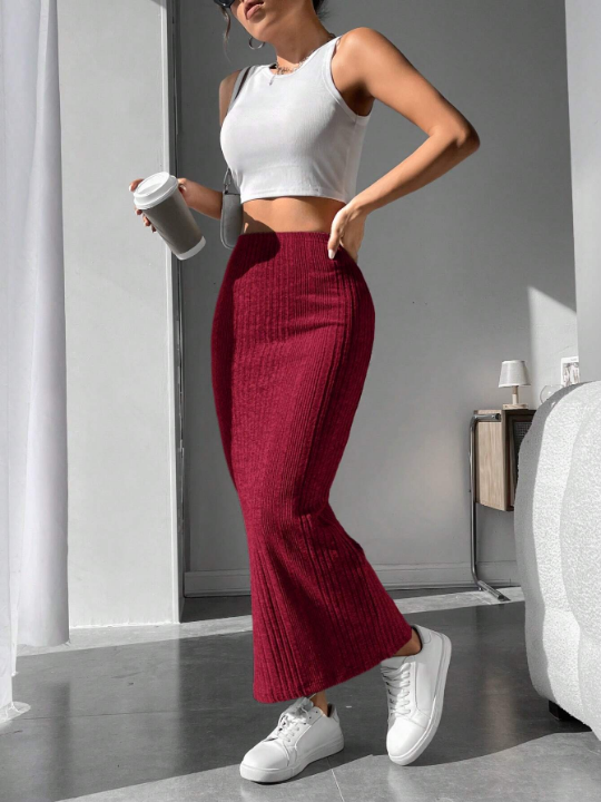 PETITE Solid Ribbed Knit Pencil Skirt