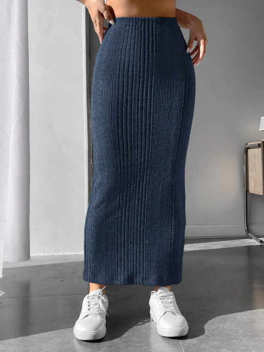 PETITE Solid Ribbed Knit Pencil Skirt