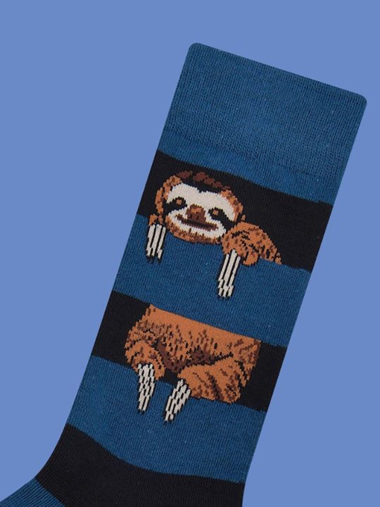 1 Pair Men Sloth Pattern Casual Crew Socks For Daily Life
