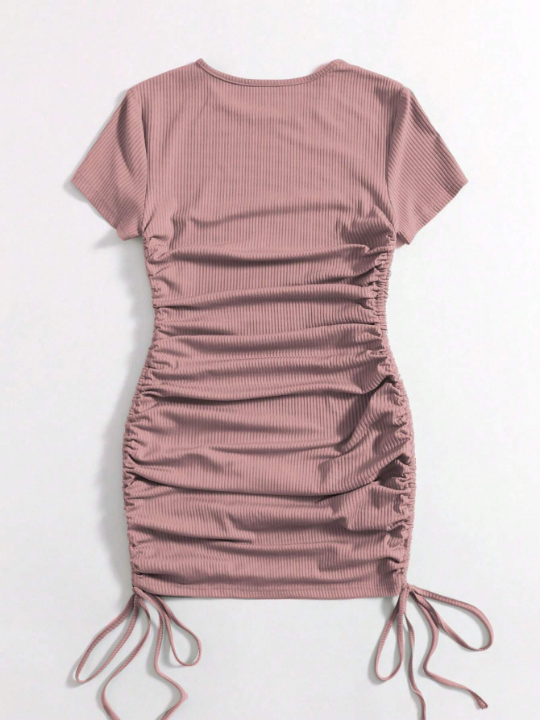 Solid Drawstring Ruched Side Bodycon Dress