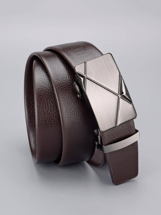 1pc Men Rectangle Shape Fashion PU Buckle Belt For Dress Decoration