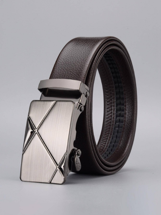 1pc Men Rectangle Shape Fashion PU Buckle Belt For Dress Decoration