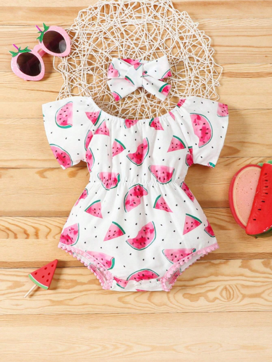 Baby Girl Watermelon Print Bodysuit & Headband