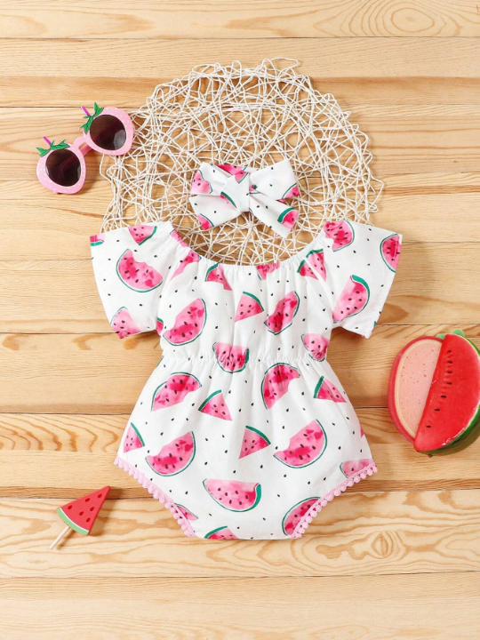 Baby Girl Watermelon Print Bodysuit & Headband