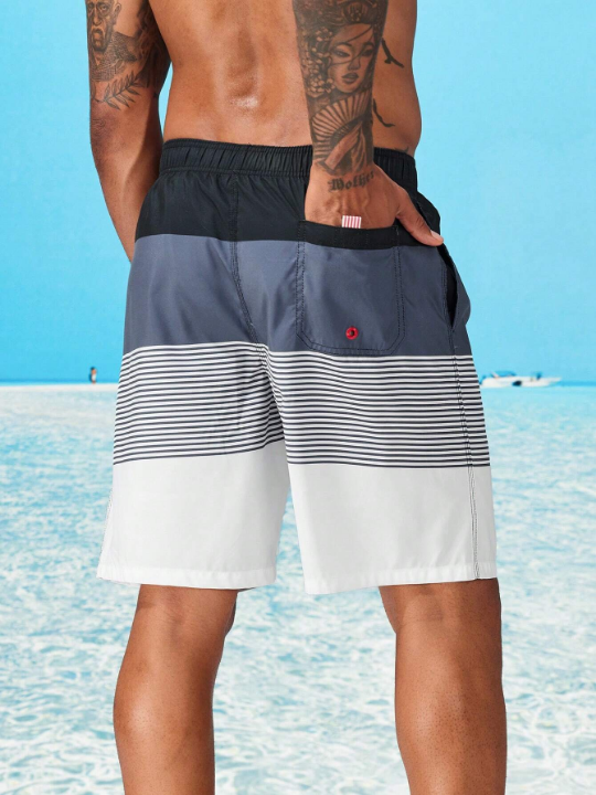 Manfinity Swimmode Men Letter Patched Cut And Sew Swim Trunks