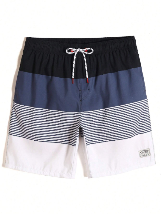 Manfinity Swimmode Men Letter Patched Cut And Sew Swim Trunks