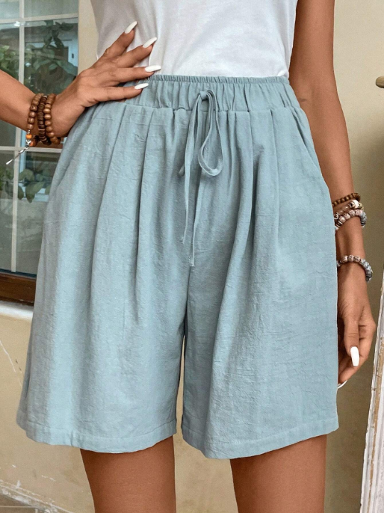 EMERY ROSE Solid Knot Front Wide Leg Shorts