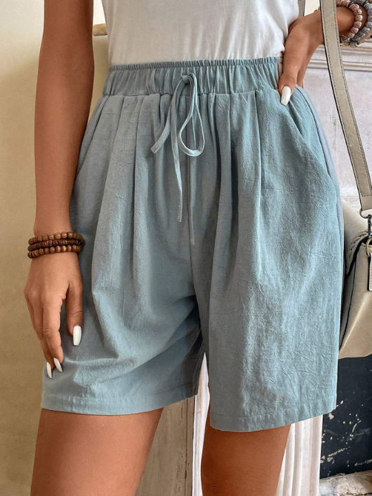 EMERY ROSE Solid Knot Front Wide Leg Shorts