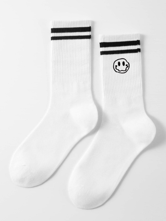 1 Pair Men Expression & Striped Pattern Casual Crew Socks For Daily Life