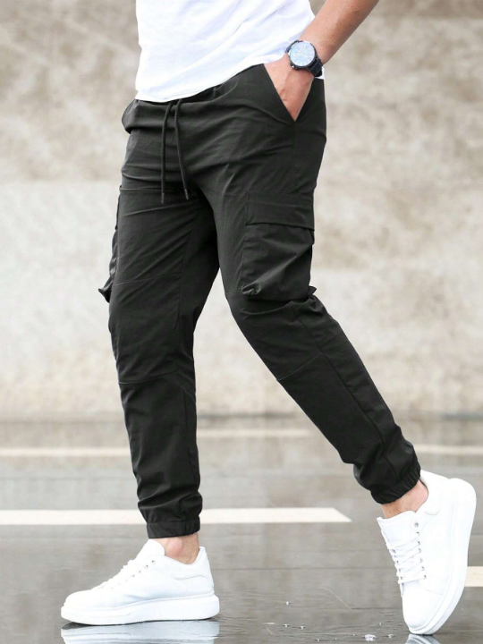 Manfinity Homme Men Flap Pocket Drawstring Waist Cargo Pants